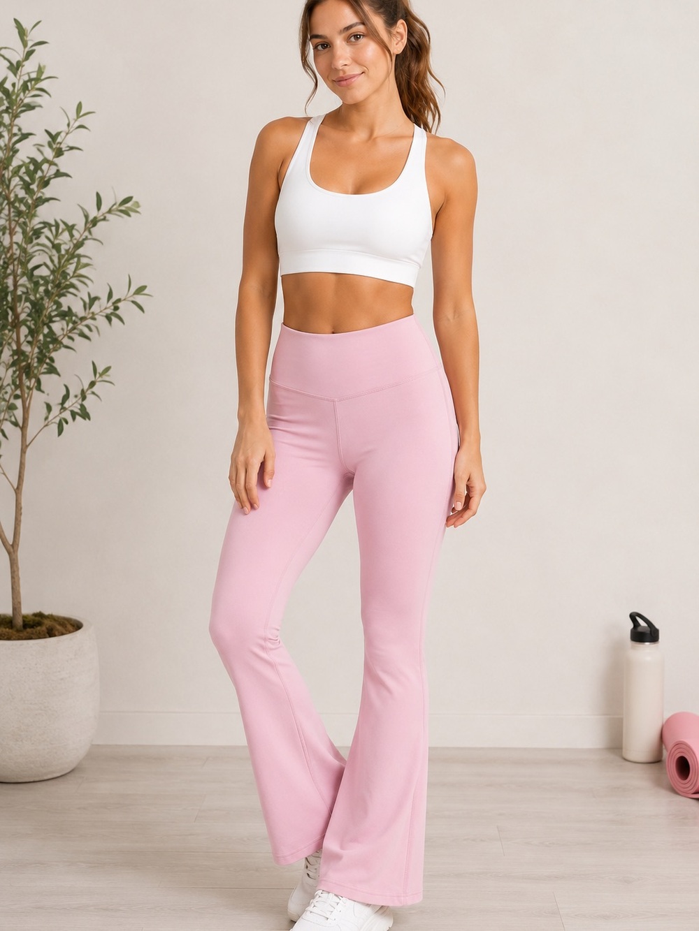 SWS Athletics Pink Flare Leggings Size Medium High Rise Yoga Pants Athleisure
